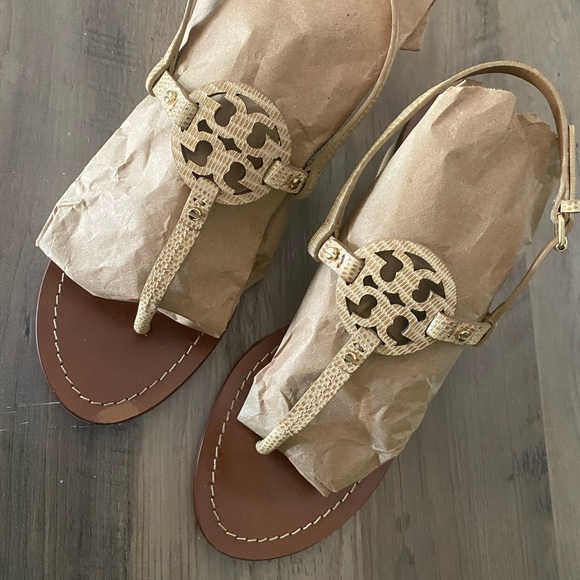 Tory Burch Miller Sandal Kitten Block Heel 8.5 Neutral Designer Worn Once - Picture 12 of 12